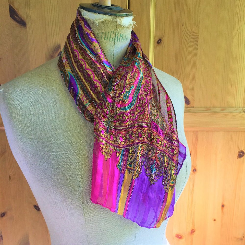 Vintage Bill Blass Silk Scarf Paisley Pristine